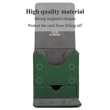 AEGIS GUARDIAN Card Deck Box with Dice Tray for MTG Cards, Commander Deck Box fit 150+ Sleeved Cards, PU Leather Card Storage Box Strong Magnet Deck Game Case for TCG CCG, Green - color: 5-2