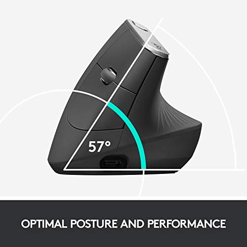 Logitech MX Vertical Wireless Mouse Ergonomic Design - Graphite | Reduces muscle strain, move content between 3 Windows and Apple computers, rechargeable