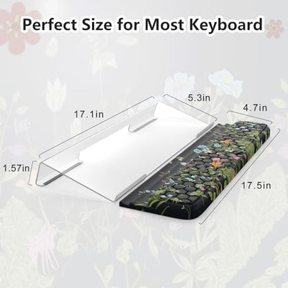 Keyboard Wrist Pad with Non Slip PU Base, 3-Level Height Adjustment Keyboard Stand, Comfy Ergonomic Wrist Rest for Office Home Woman (Grass/Black) - color: Black