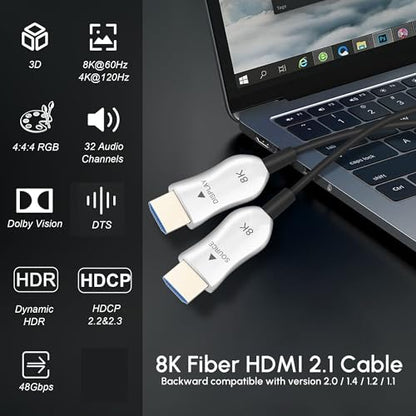 8K Fiber Optic HDMI 2.1 Cable 75ft, Long Active HDMI Cable, High Speed Fiber HDMI Cord, 48Gbps, 8K@60Hz 4K@120Hz, Dynamic HDR, Dolby, HDCP 2.2&2.3, 3D, for HDTV Monitor Game Laptop Home Theatre - size: 75ft/22.5m