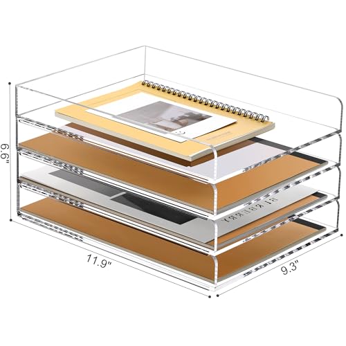 SANRUI 4 Tier Stackable Paper Letter Tray, Acrylic Vertical File Tray A4 Desk Organizer and Accessories Sorter Trays, Clear Workspace Office Supplies Organizers,12inx9.25inx6.6in - style: Vertical Thin 4 Tier Trays