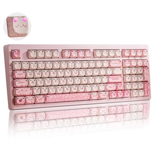 ZORNHER ZH980 Cat Mechanical Keyboard,95% Pink Creamy Keyboard with Number Pad,Cute Kawaii Mao Glowing Kitty Ear Keycaps,Creamy Sounding Linear Switches,Hot-Swappable,RGB Backlit - color: Sakura Paws, size: Creamy Switch