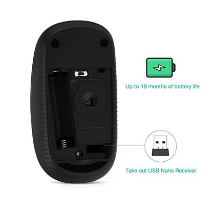Unipows Wireless Mouse-2.4G Slim Portable Computer Mouse, Black Silver | Nano Receiver, Less Noise Mobile Optical Mice for Notebook, PC, Laptop, Desktop - color: Black and Silver