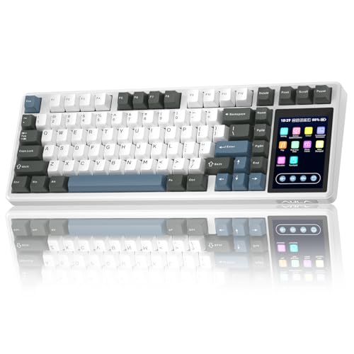 Aula L99 Wireless Mechanical Keyboard with Smart Touch Screen,Tri-Mode Hot Swappable Custom Gaming Keyboard,RGB Backlit,PBT Keycap,Gasket Mount Creamy Sounding Computer Keyboards for Office PC,84 Keys - color: White&Gray&Blue