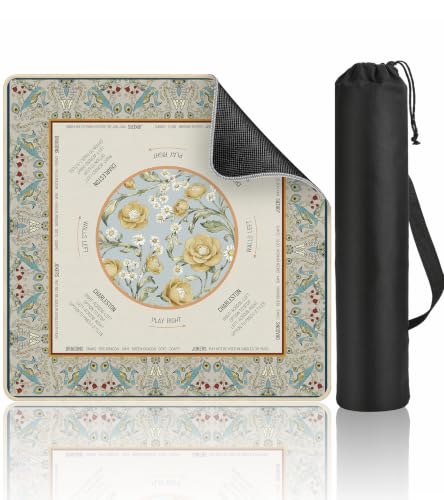 Travel Mahjong Mat Table with Rules Mah Jong Mat Neoprene Chinoiserie Floral Majong Learning Mat Instructions Mahjong Gifts Women Unique Non-Slip Rubber Pad, 21" x 21", Peacock - color: Peacock, size: 21" x 21"
