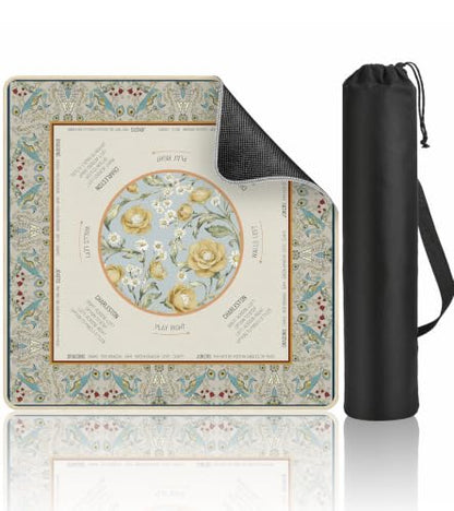 Travel Mahjong Mat Table with Rules Mah Jong Mat Neoprene Chinoiserie Floral Majong Learning Mat Instructions Mahjong Gifts Women Unique Non-Slip Rubber Pad, 21" x 21", Peacock - color: Peacock, size: 21" x 21"