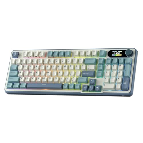 RK ROYAL KLUDGE S98 Wireless Mechanical Keyboard w/Smart Display & Knob | 96% RGB Wireless Gaming Keyboard BT/2.4G/USB-C, Hot Swappable Custom Keyboards, Creamy Sound Silent Computer Keyboard - color: Sky Blue, size: Linear Silent Switch