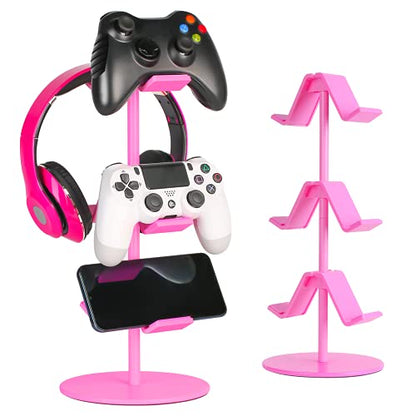 Controller Holder Pink,Headphone Stand,3 Tier Multi Adjustable Game Controller Headset Hanger for All Universal Gaming PC Accessories, Xbox PS4 PS5 Nintendo Switch(Cute Pink) - color: Cute Pink