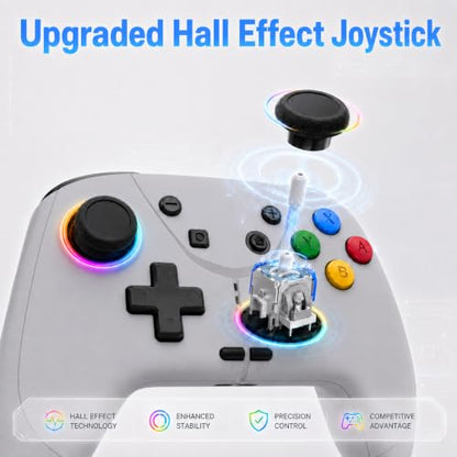 aghi Switch 2 Pro Controller with Hall Effect Joysticks and One Key Wake Up | Wireless Game Controller for Switch 2/Switch/Lite/OLED, with Turbo, Dual Vibrations, Loop Macro, 6-Axis Gyro, 800mAh, Grey - color: Grey