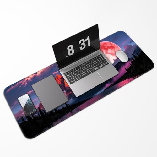 Mouse Pad, Gaming Mouse Pad, Large Laptop Pad, Waterproof and Non-Slip, Gaming Office Sewn Desk Pad, 31.5x11.8 Inch Extended, Moon Mountain - color: Moon mountain scenery
