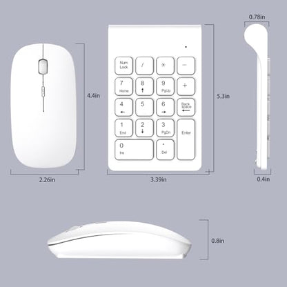 TRELC Wireless Numeric Keypad, Mini 2.4G 18 Keys Number Pad, Portable Silent Financial Accounting Numeric Keypad Keyboard Extensions with Wireless Mouse for Laptop, PC, Desktop, Notebook (White) - color: White
