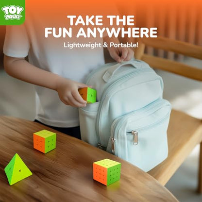 STEAM Life Speed Cube Set 4 Pack Magic Cube | Includes Speed Cubes 3x3, 2x2 Speed Cube, 4x4, Pyramid Cube, Smoothly Puzzle Cube Bundle Magic Cubes Collection for Kids & Adults - color: 4 Pcs