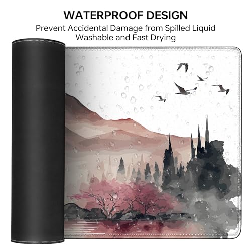 Japanese Cherry Blossom Large Gaming Mouse Pad,Mouse Pad Gaming for Desk 31.5 x 11.8 in Mouse Mat Desk Pad,Extended Keyboard Mousepad Desk Mat with Non-Slip Base and Stitched Edge for Gaming Office - color: Cherry Blossom Mountain