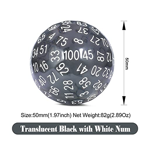 100 Sided Dice Set Translucent Black DNDND D100 Die with Pouch for Dungeons and Dragons DND (Translucent Black with White Number) - color: Transparent Black