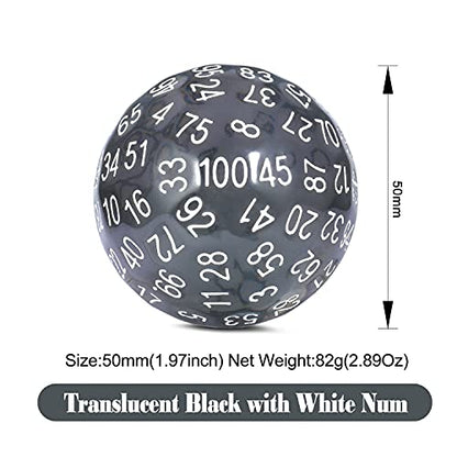 100 Sided Dice Set Translucent Black DNDND D100 Die with Pouch for Dungeons and Dragons DND (Translucent Black with White Number) - color: Transparent Black