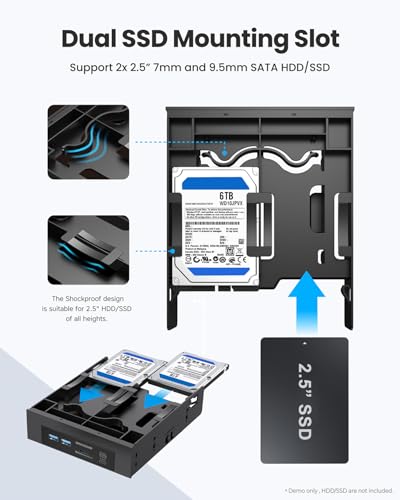 GRAUGEAR 5.25” Front Panel USB Hub, Internal SD/microSD Card Reader for Desktop PC, Gen2x2 20Gbps USB-C Port, Dual 2.5" SSD/HDD Slots, USB3.2 Type-E Key-A & USB3.0 19-Pin Header
