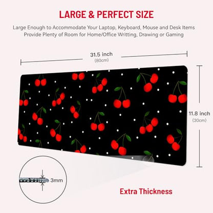 Mousepad Desk Mat Gaming Large Keyboard Cute Office Desktop Computer Laptop Cherry XXL Long Giant Big Kawaii Aesthetic Girly Pretty Design Women Girl Gamer Oversized Wide 30x12'' Mousepad - color: Cherry