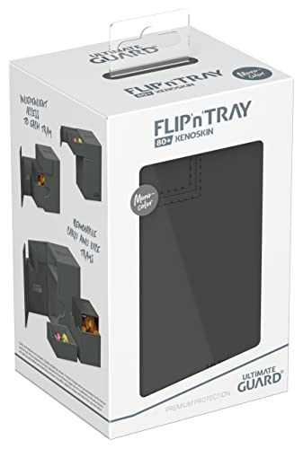Ultimate Guard Flip'n'Tray 80+, Deck Case for 80 Double-Sleeved TCG Cards + Dice Tray, Grey, Independent Magnetic Closure & Microfiber Inner Lining - color: Grey, size: 80+