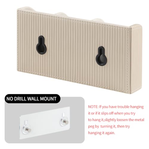 Remote Control Holder Wall Mount TV Remote Holder Caddy Organizer | PU Leather, Self Adhesive, 3 Compartments, Soft Velvet Lining, Aesthetic Stripes - color: Beige