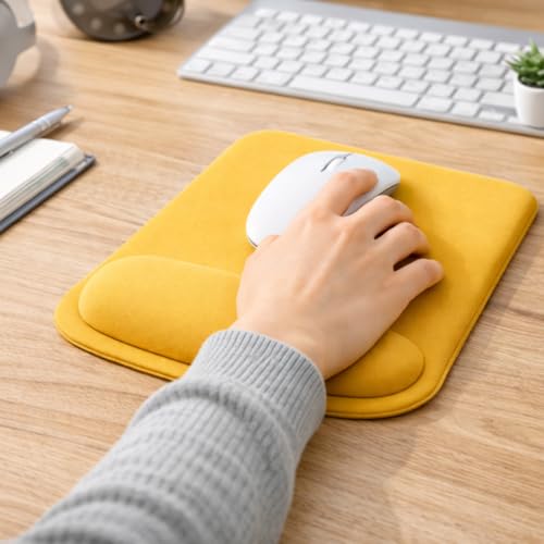 Ergonomic Memory Foam Mouse Pad with Wrist Support, Orange, Ultra-Smooth Surface, Anti-Slip Base (Yellow, Medium) - color: Yellow