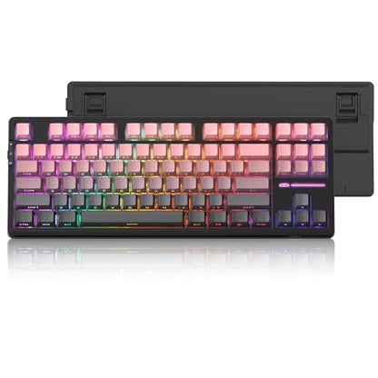 MageGee Pink Wireless Creamy Keyboard, Tri-Mode 2.4G/USB-C/BT Gaming Keyboard, RGB Backlit Hot Swappable Mechanical Keyboard for Win/Mac/PC, 8000mAh Battery - color: Pink