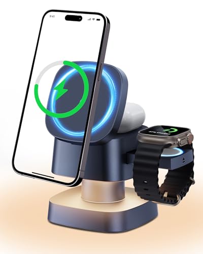 4-in-1 Wireless Charging Station, 15W Fast Charging with Adjustable Night Light, Multi Device Charging Station, Compatible with iPhone 15/14/13/12 Series, Apple Watch, AirPods – Black - color: BLACK
