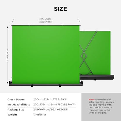 VK50 Green Screen & 2 SL40 Softbox Light Kit, 78.7" x 89.3" Pull-Up Chroma Key Backdrop with Two 100W Dimmable Studio Lights, 2700K–6500K, Adjustable Stands for Streaming, Content Creation