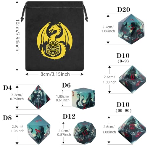 DND Dice Set, Octopus Theme Dice Set, UV Printed, Resin Material, DND Starter Set, 7pcs Polyhedral Dice Set with Dice Bag, Role Playing Board Games Accessories - color: Octopus Style Gift Bag
