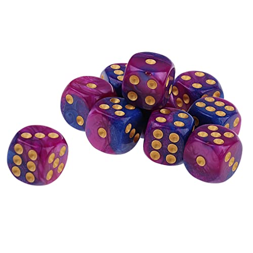 10PCS Polyhedral D6 Dice 16mm Acrylic Dice Game Dice for RPG MTG DND (Purple Blue) - color: Purple Blue