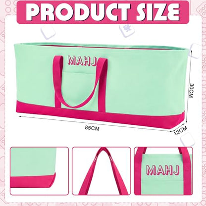 Mahjong Bag for Tiles and Racks Empty American Mahjong Tiles Carrying Tote 31.5 x 12 x 4 Inch Canvas Tile Game Accessory Gift for Pusher Rack Mat Carrying, Case Only(Rose Red and Green) - color: Rose Red and Green