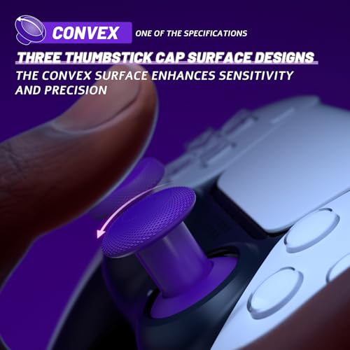 eXtremeRate ThumbsGear V3 Interchangeable Ergonomic Thumbsticks for PS5 Controller, Replacement Analog Thumb Sticks for PS4 Controller - 4 Height Adjustable Convex & Concave Grip Joysticks - Purple - color: Purple