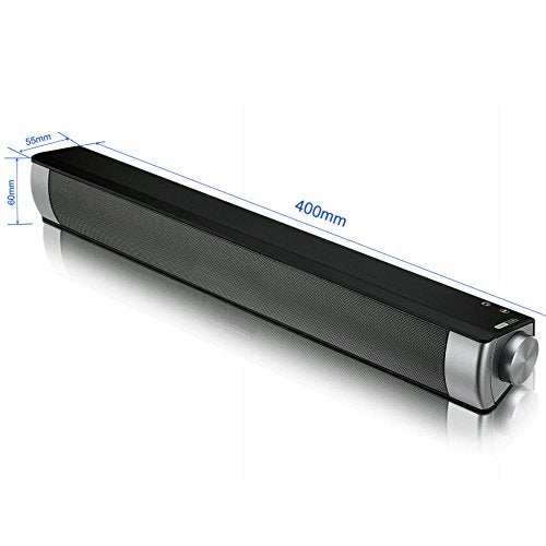 Powerful Portable Soundbar for iMac MacBook PC iPhone Bluetooth 3.0 +EDR, Speakerphone, Powerful 1800mAh Lithium Battery, Super Bass, 3D Stereo Surround Sound 2.0 Channel, Home Cinema System (Black)