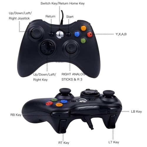 USonline911 USB Wired Controller Replacement for Xbox 360 Joypad Vibration Gamepad Joystick for PC Controller for Windows 7/8 / 10(Black