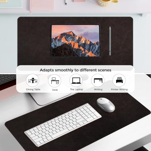 CHEERYGOO Faux Leather Desk Mat - Waterproof Mouse Pad, Non-Slip PU Leather Blotter, Writing Surface for Office and Home 47"x17" XXL Black - color: Black, size: 47" x 17"