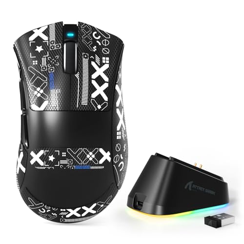 MAMBASNAKE Attack Shark V3 PRO 62g Superlight Wireless Gaming Mouse,RGB Charging Dock,BK52820 Tri-Mode BT/2.4G Wireless/Wired Mouse with Grip Tape,25000DPI,5 Programmable Buttons for Pc/Mac,Black PRO - color: Black&Stickers