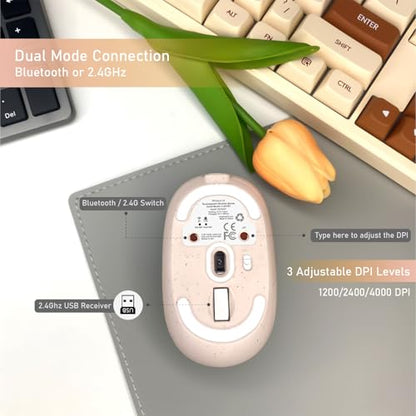 Wireless Mouse (Bluetooth+2.4G) Rechargeable Portable Silent Quiet Computer Mouse with 4000 DPI for Laptop/PC/Mac/MacBook/Chromebook/Surface Pro/iPad/Tablet Ambidextrous (Pink) - color: Pink
