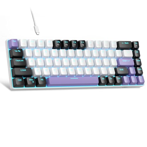MageGee Portable 60% Mechanical Gaming Keyboard, MK-Box LED Backlit Compact 68 Keys Mini Wired Office Keyboard with Red Switch for Windows Laptop PC Mac - White/Purple - color: Purple/Red Switch