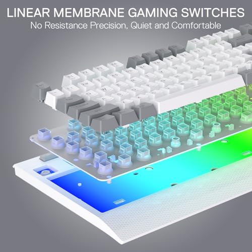 Redragon K525 RGB Backlit 104 Keys Wired Membrane Gaming Keyboard w/ 5 Multimedia Keys & 4 Extra On-Board Macro Keys, Dedicated Media Control, Ergonomic Wrist Rest, Linear Mechanical-Feel Switch - color: White, size: 104 Keys Lite