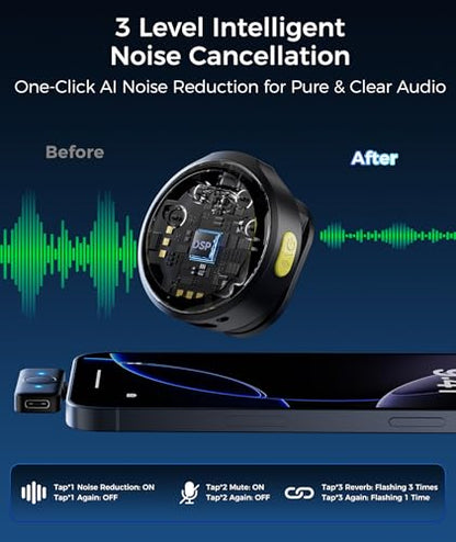 Wireless Lavalier Microphone for iPhone & Android Phones, Clip-on Lapel Mic | AI Noise Reduction & Hi-Fi Audio & 24H Working Time & 50M/164FT Range, for Video Recording/Live Stream/Vlog/Podcast/Interview
