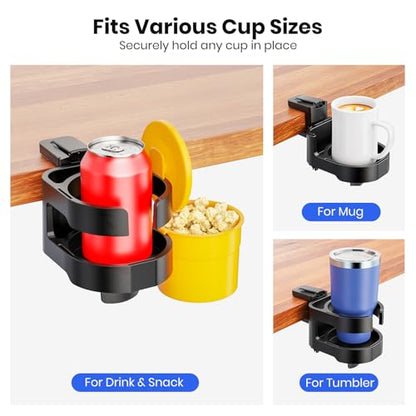 7-in-1 Desk Cup Holder - EURPMASK Organizer with Headphone, Controller Holder, Snack Bucket, and Phone Holder, Clamp-On Desk Accessory with Sturdy Large Storage, Easy to Install, Black - color: Black