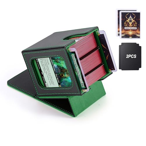 Commander Deck Box for MTG with double display windows,Card Storage Box Fits 120+ Single sleveed Cards,Magnetic Card Box with 2 Dividers&2 Toploaders for TCG Black/Green - color: Black/Green, size: 1 pack