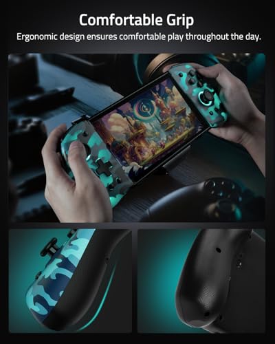 Switch Handheld Controller for Nintendo Switch Joycon Replacement, Camo-Blue Switch Joypad Controller with Hall Effect Joysticks, Ergonomic One Piece Controles Customizable with Adjustable RGB, Turbo, Mapping - color: Camo Blue