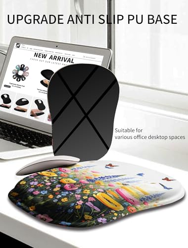 Hokafenle Ergonomic Wrist-Hugging Mouse Pad Wrist Support, U-Shaped Holding Wrist Rest Mousepad for Carpal Tunnel Pain Relief with Cushioned Memory Foam Slope Massage Bulge (10.2x8.3 in,Flowers) - color: Flowers and Butterflies