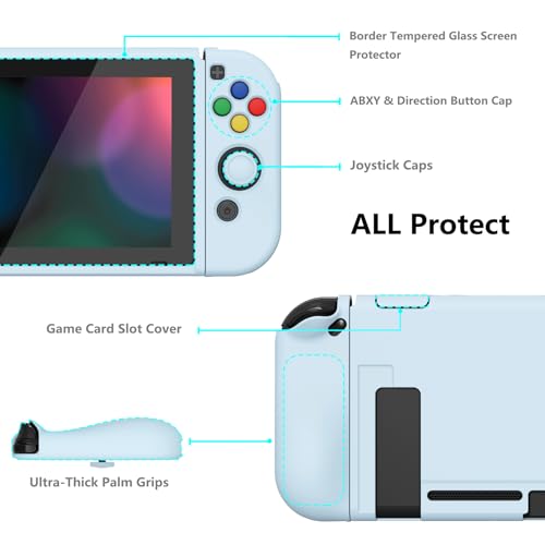 playvital ZealProtect Soft Protective Case for Nintendo Switch, Flexible Joycon Cover Slim Cover for Nintendo Switch with Screen Protector & Thumb Grips & Direction Button Caps - Sky Blue - color: Sky Blue