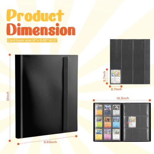 Trading Card Binder, 9 Pocket 20 Pages 360 Cards, Suitable for MTG, TCG(Black) - color: Black
