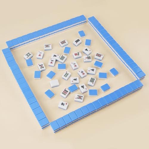 American Mahjong Tile Set, 166 Pcs 1.2" Mahjong Tiles with 3 Dices 1 Instruction, Mahjong Game Set for Adult Family & Friends Gatherings, Mahjong Lovers, Beginners (Blue) - color: Blue