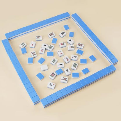American Mahjong Tile Set, 166 Pcs 1.2" Mahjong Tiles with 3 Dices 1 Instruction, Mahjong Game Set for Adult Family & Friends Gatherings, Mahjong Lovers, Beginners (Blue) - color: Blue