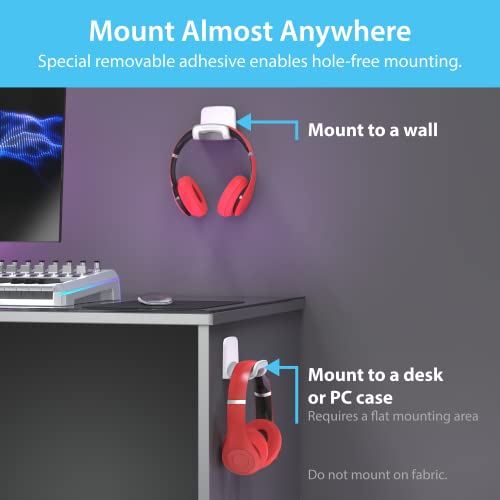 TotalMount Headphone Holder – Hanger Won’t Damage Your Wall with Screws or Permanent Adhesive (Studio-Grade White – One Pack)