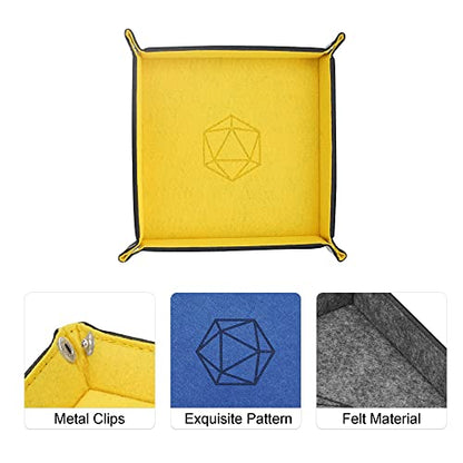 Folding Dice Tray Set, 4 Pieces Felt Dice Tray Holder for DND, RPG, MTG and Other Board Games (Rose Red, Gray, Yellow and Blue)