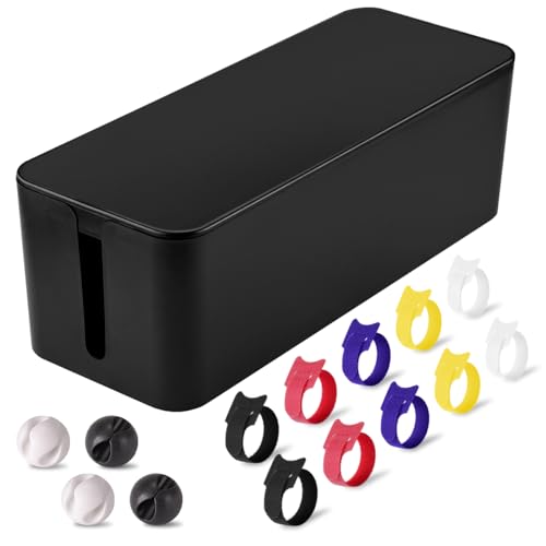 Tuwechen Cable Management Box, Large Cable Organizer Box to Hide Wires | TV & Desk Computer Wires Cord Hider, Desk Cord Organizer, Floor Outlet Hiders, for Home & Office, Black - color: Black